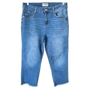 Sandpiper High Rise Medium Wash Raw Hem Wide Leg Jeans 12 PETITE